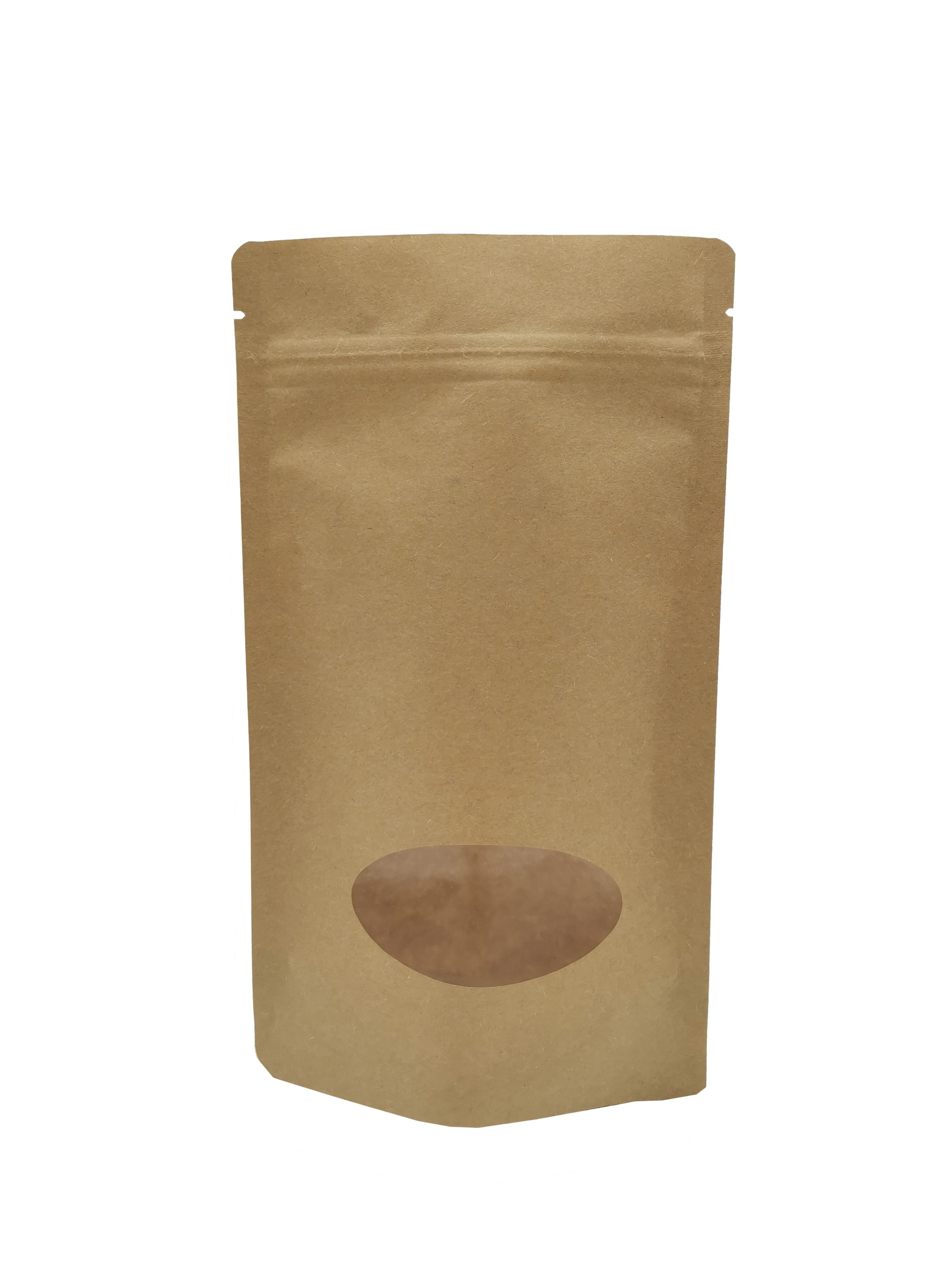 Tear Notch Oval Window Kraft Paper Stand Up Pouch with Zip Lock