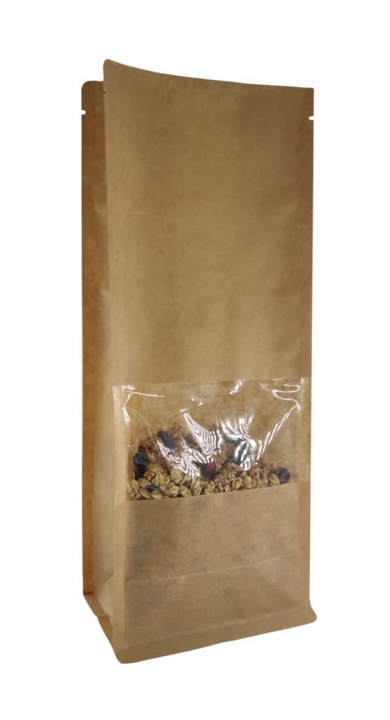 Window Kraft Paper Side Gusset Bag Heat Seal Natural Look