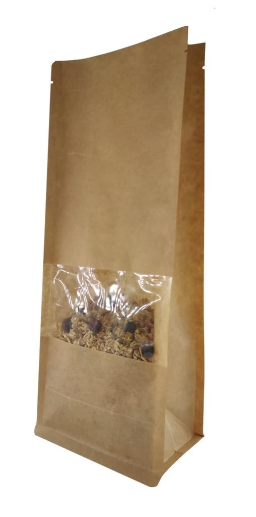 Window Kraft Paper Side Gusset Bag Heat Seal Natural Look