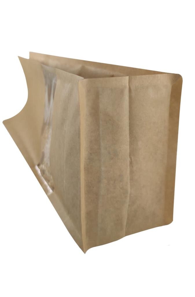 Window Kraft Paper Side Gusset Bag Heat Seal Natural Look
