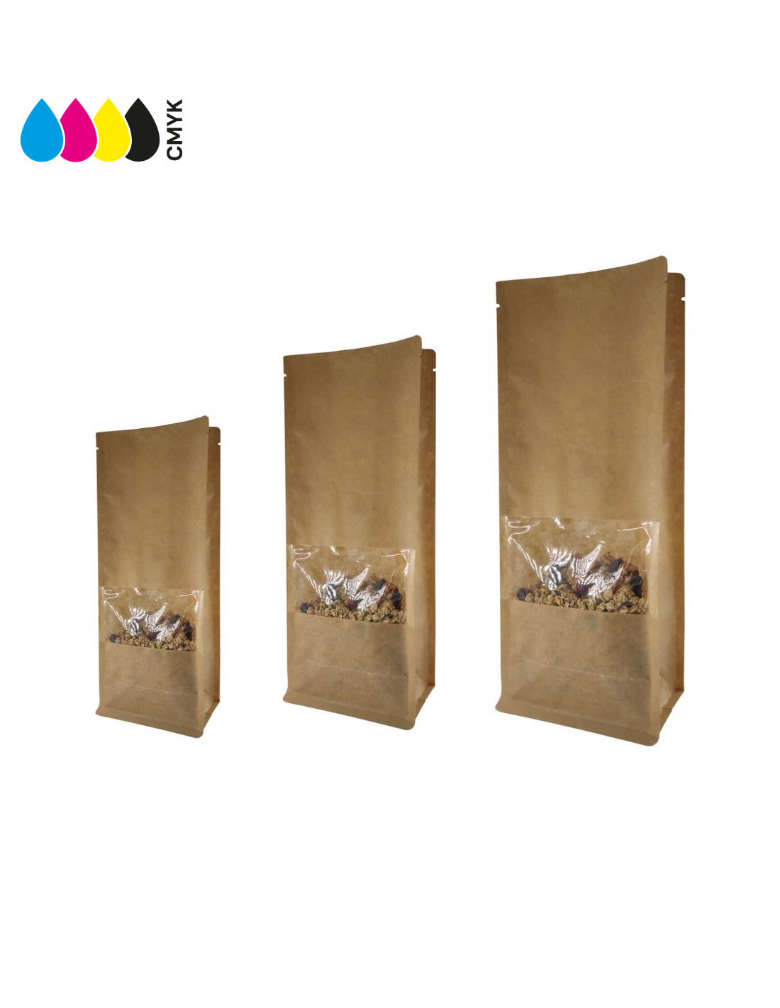 Window Kraft Paper Side Gusset Bag Heat Seal Natural Look