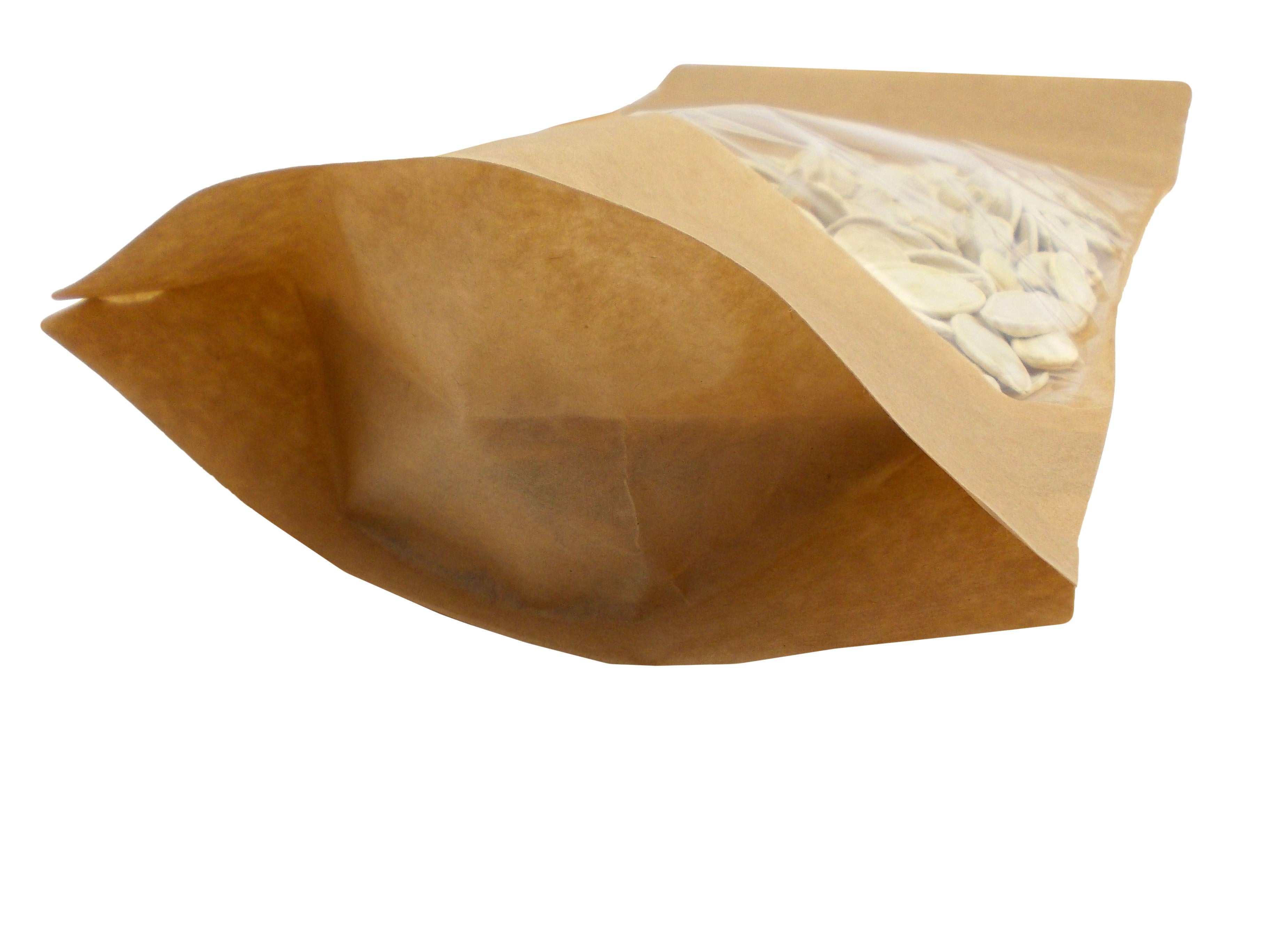 KRAFT PAPER WINDOW STAND UP PLASTIC SEALABLE POUCH ZIP LOCK GRIP HEAT SEAL