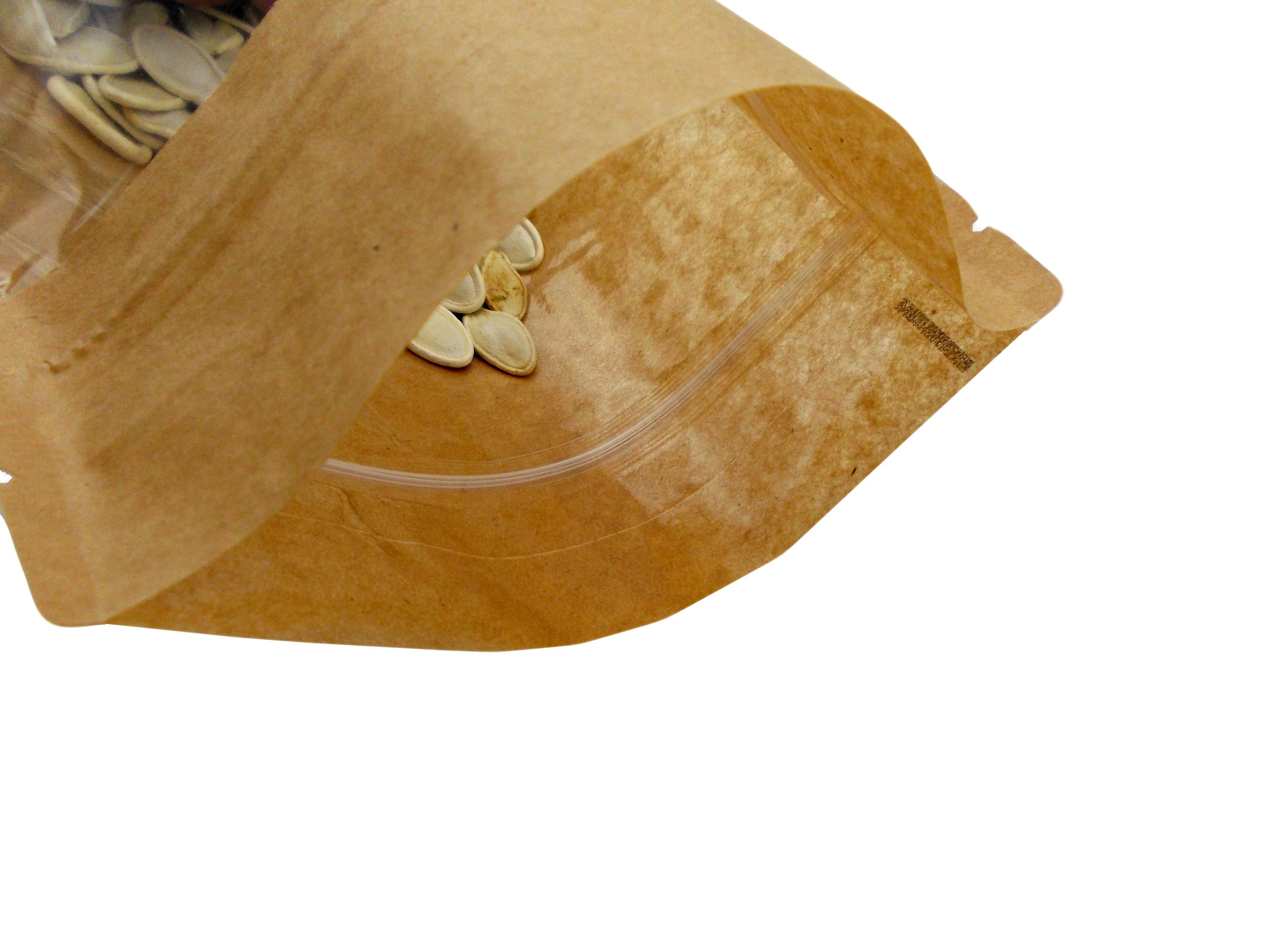 KRAFT PAPER WINDOW STAND UP PLASTIC SEALABLE POUCH ZIP LOCK GRIP HEAT SEAL