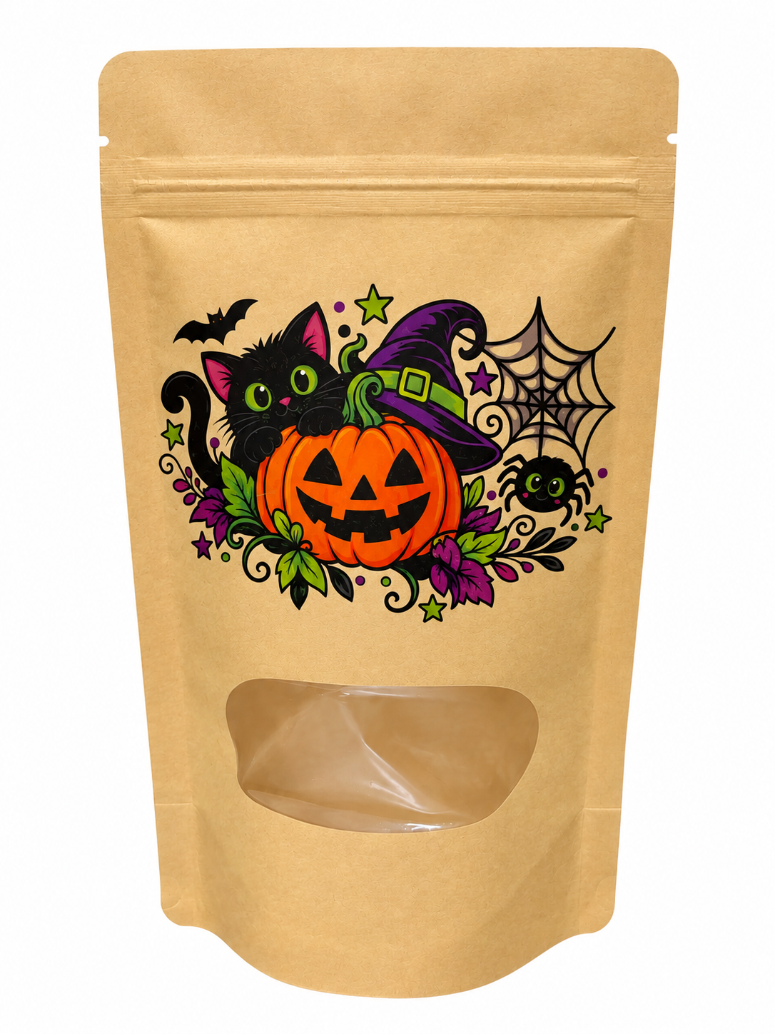 Tear Notch Oval Window Kraft Paper Stand Up Pouch with Zip Lock