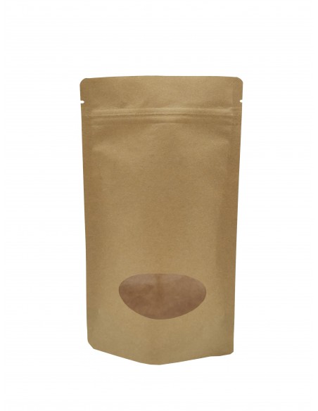 Tear Notch Oval Window Kraft Paper Stand Up Pouch with Zip Lock