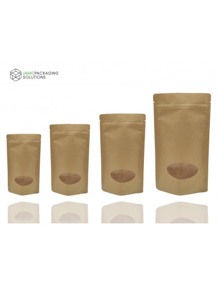Tear Notch Oval Window Kraft Paper Stand Up Pouch with Zip Lock