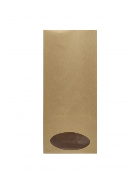 Oval Window Kraft Paper Side Gusset Bag Heat Seal Natural Look