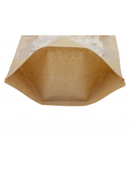 KRAFT PAPER WINDOW STAND UP PLASTIC SEALABLE POUCH FOOD GRADE