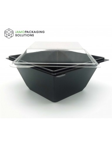 Square Black Transparent Salad Food Meal Container Box Bowl Disposable