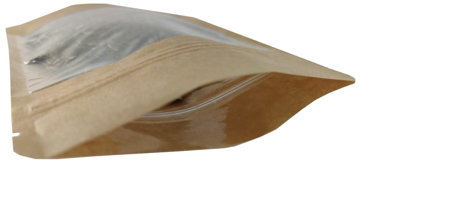 Brown Kraft Paper Large Window Stand Up Sealable Pouch with Zip Lock