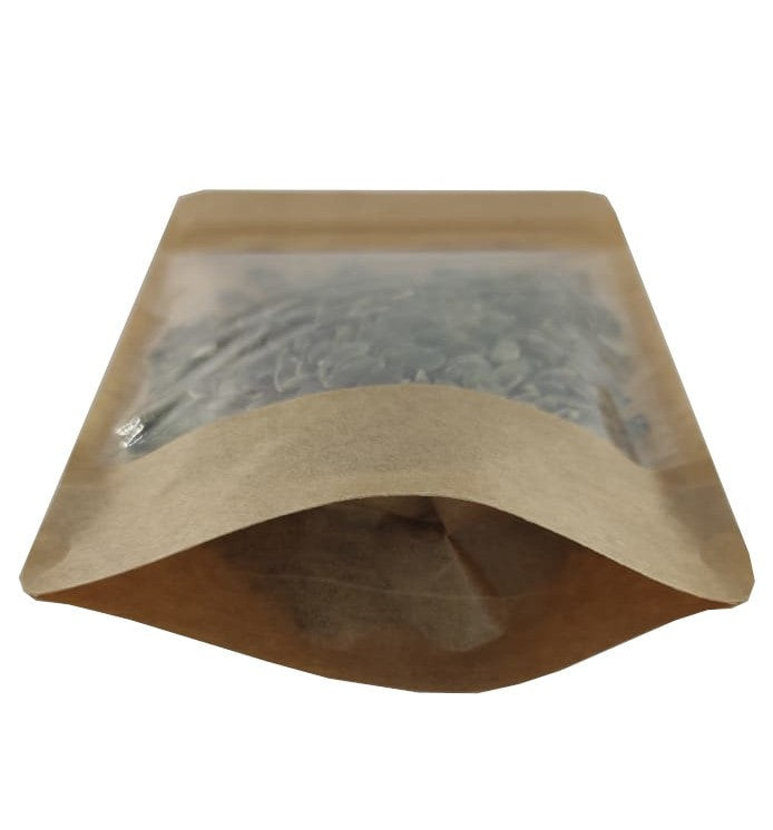 Brown Kraft Paper Large Window Stand Up Sealable Pouch with Zip Lock