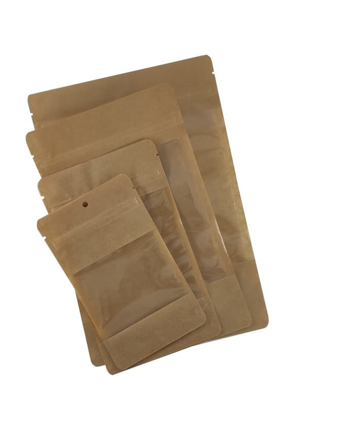 Brown Kraft Paper Large Window Stand Up Sealable Pouch with Zip Lock
