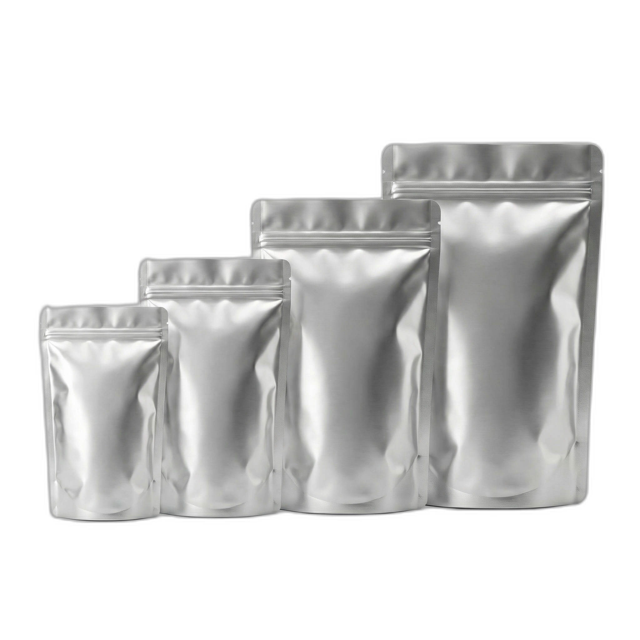 Silver Aluminium Foil Stand Up Pouch with Zip Lock and Tear Notch
