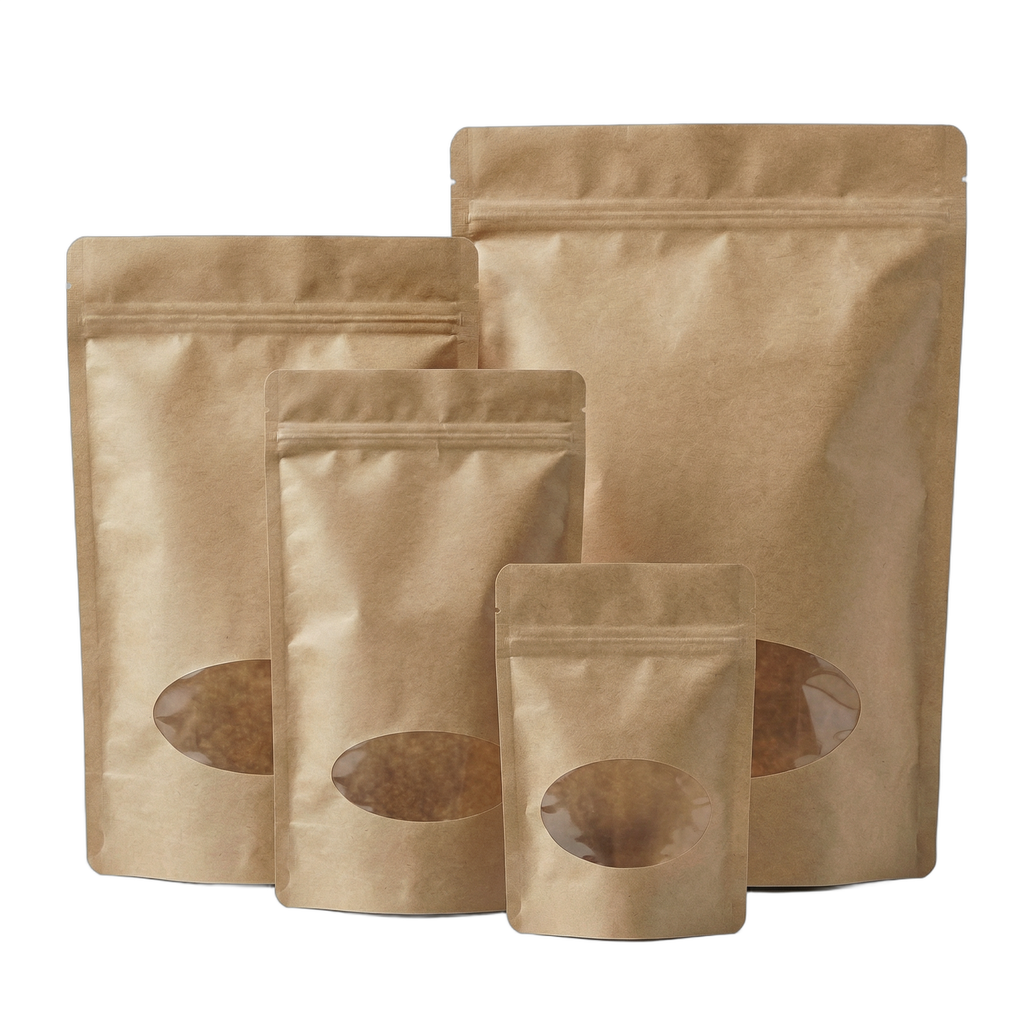 Tear Notch Oval Window Kraft Paper Stand Up Pouch with Zip Lock